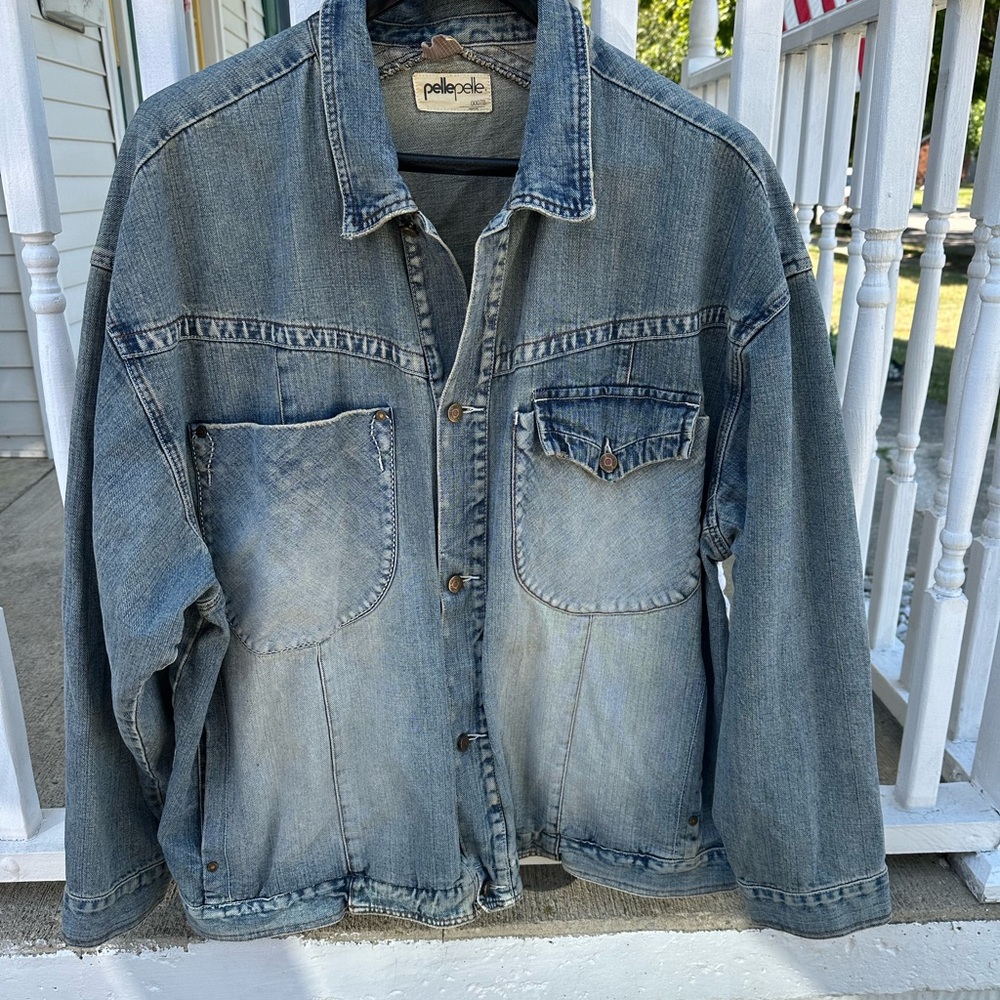 PELLE PELLE DENIM HIPSTER 90’S JACKET BLUE ACID WASHED MEN’S SIZE 3XL